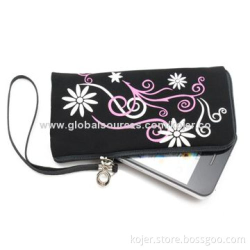 Velvet Zipper Mobile Phone Pouch for iPhone 4, Comes with Lanyard and Quality Zipper Slider